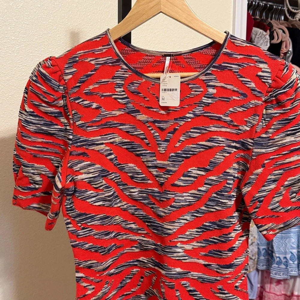 Free people 🌹Red and Black Tiger Stripe Short Sleeve Dress - Picture 11 of 17